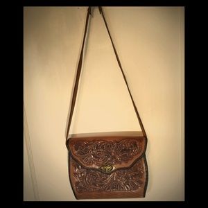 Vintage 1960s-1970s Hand Tooled Leather Crossbody